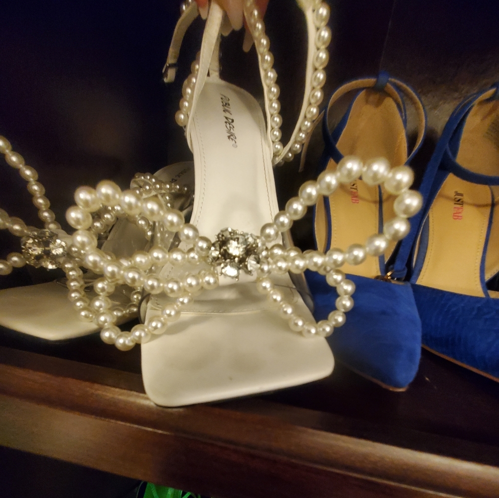White pearl heels
